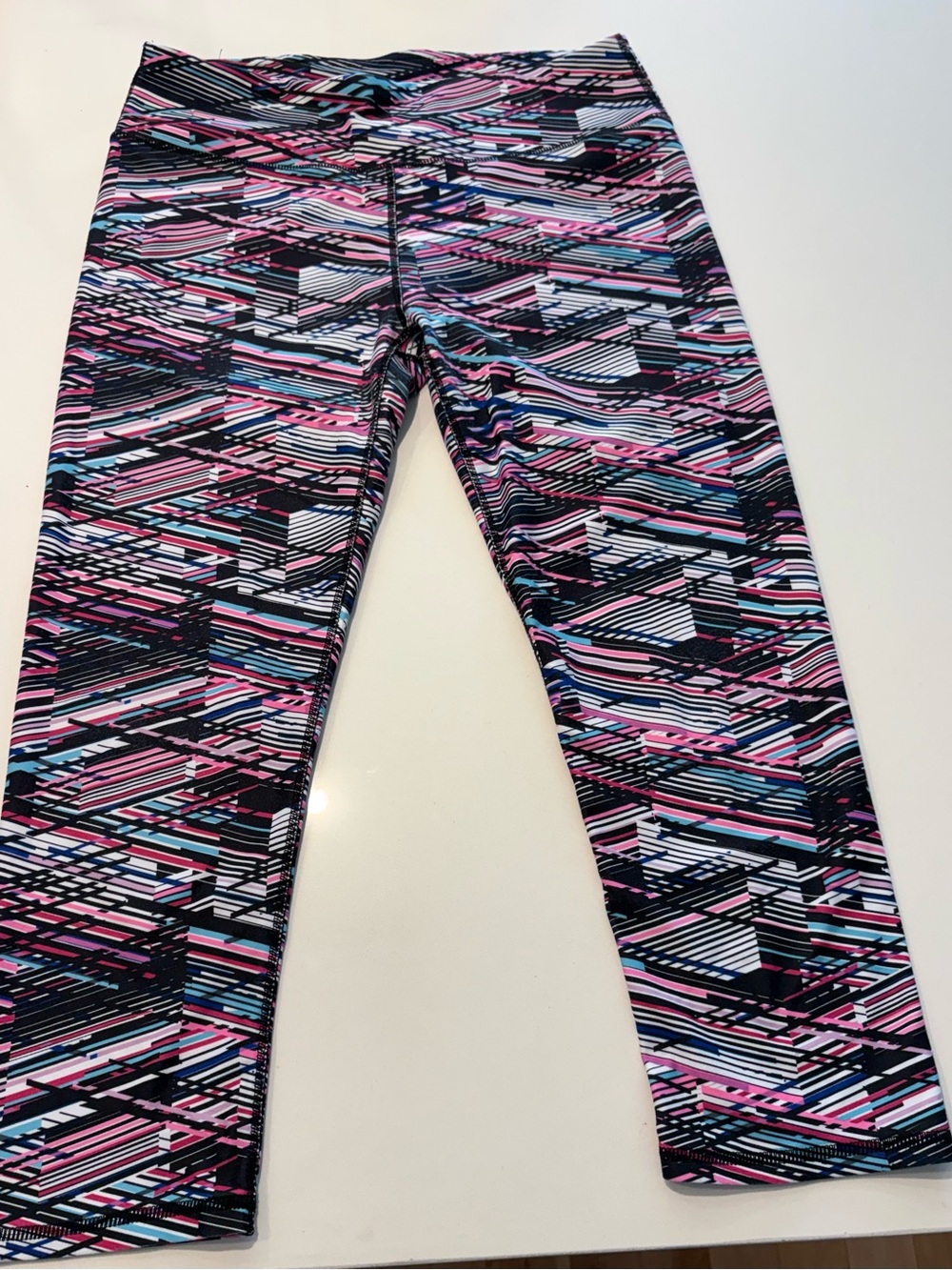 Fabletics Girls' Geometric Print Leggings - Pink, Black, White, Blue